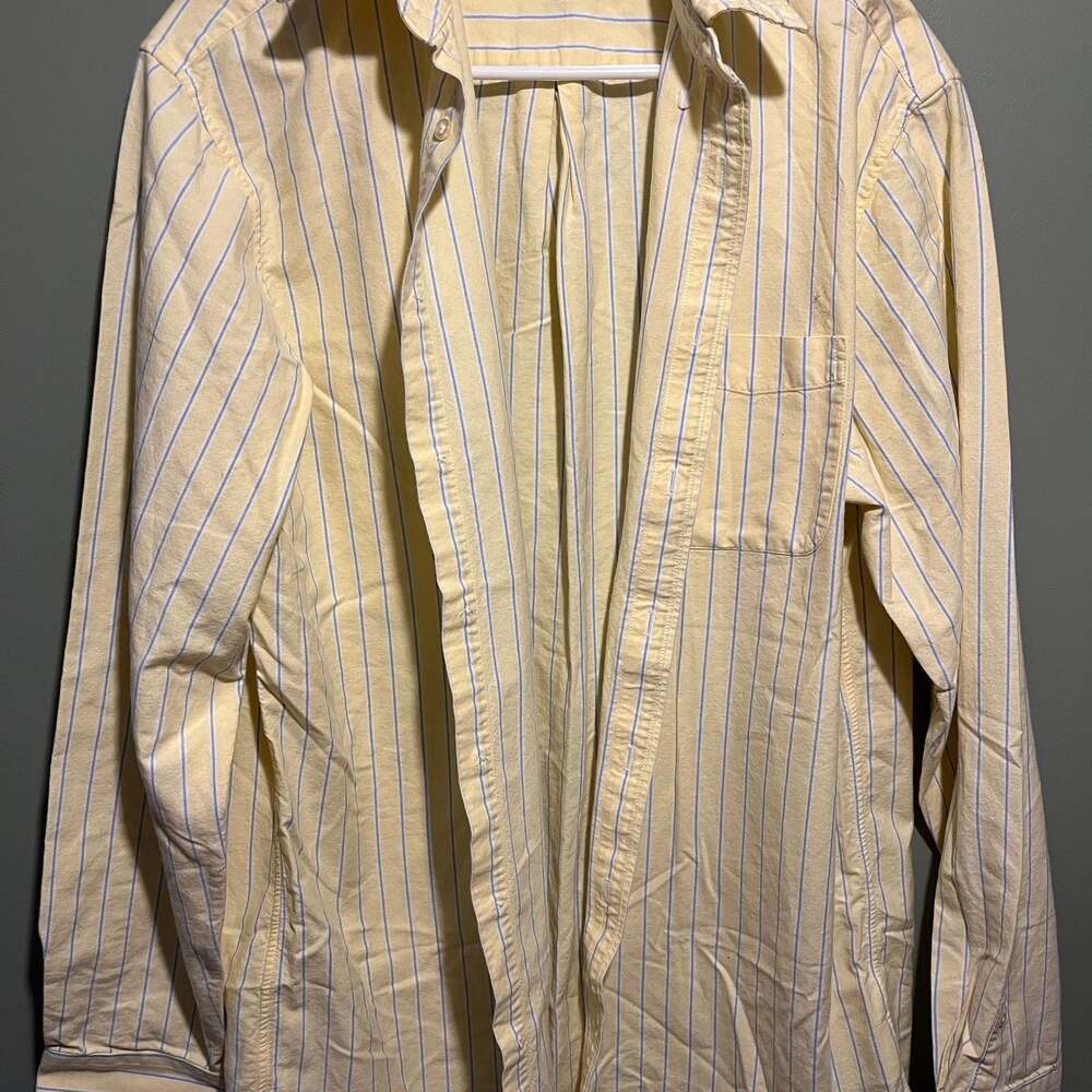 Lands' End Men's Yellow Striped Oxford Button-Down Shirt medium tall